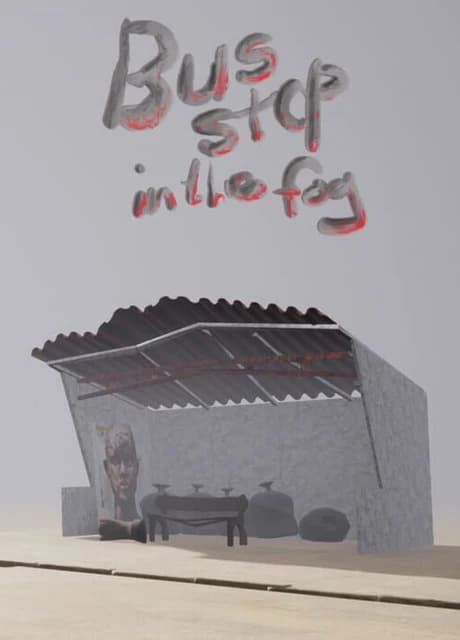 Bus stop in the fog