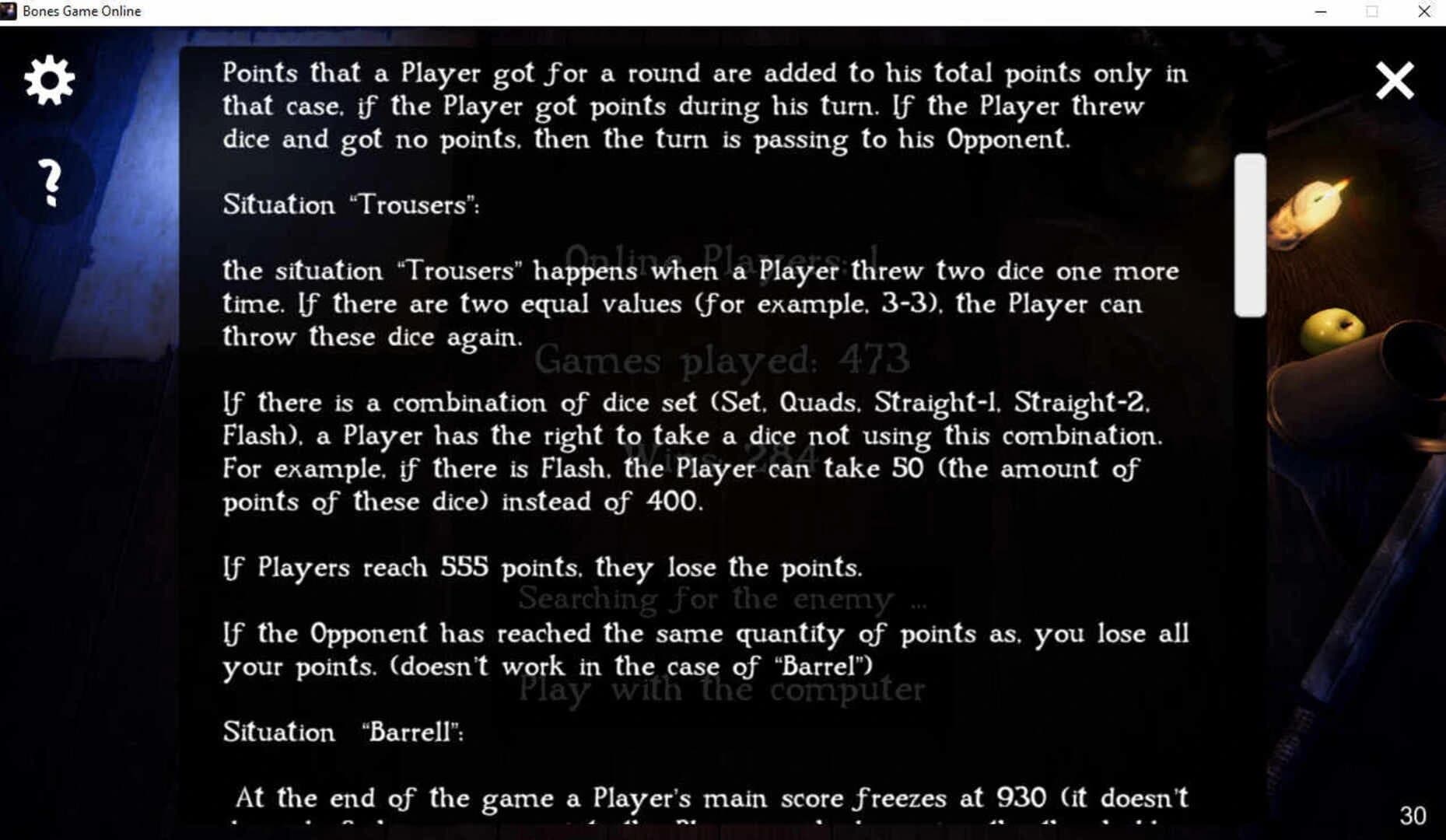 Bones game online screenshot 2