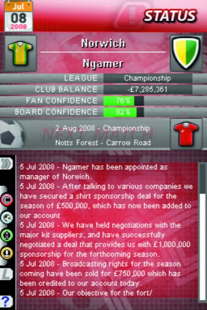 Football Director DS screenshot 1
