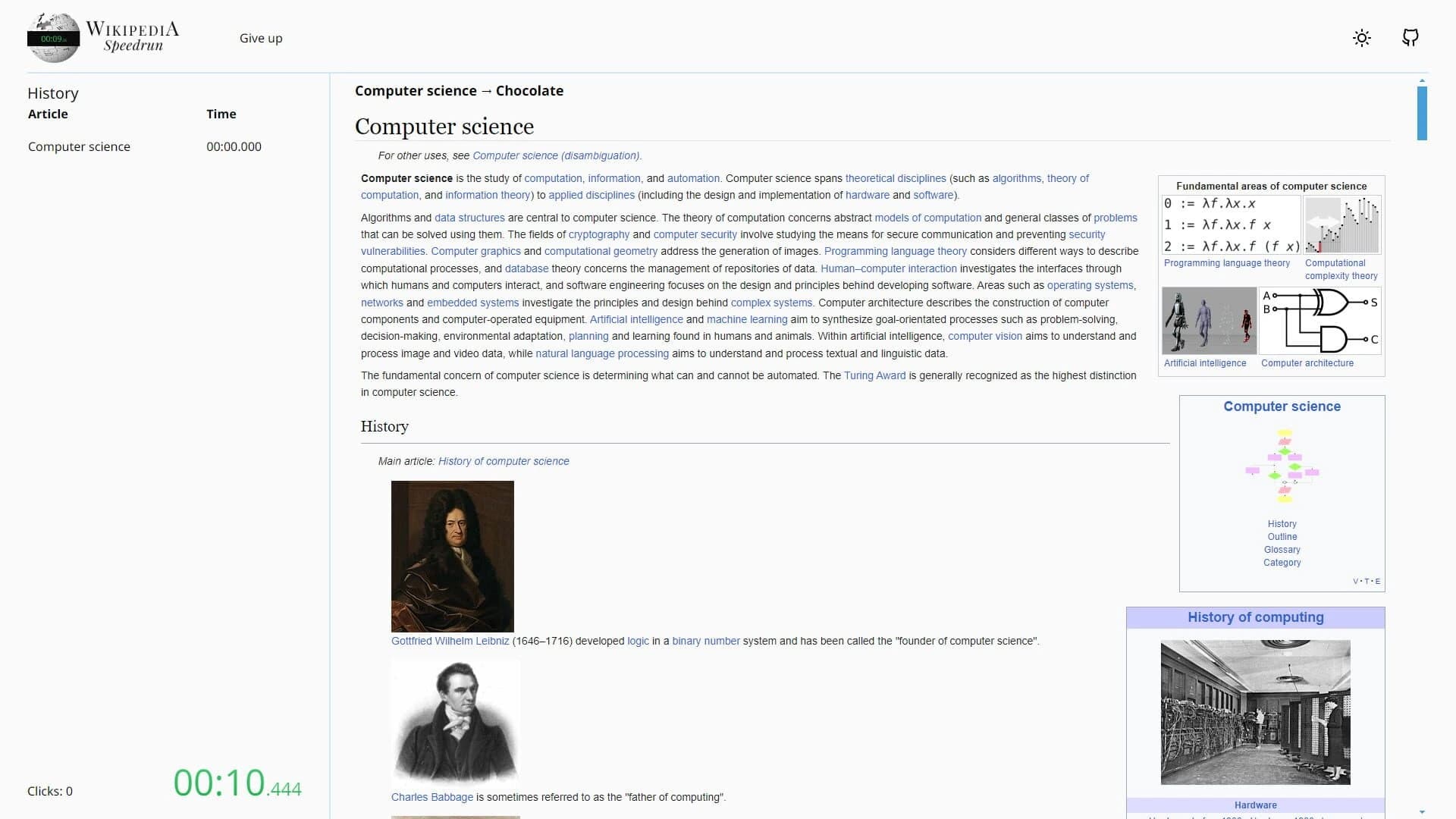 Wikipedia Speedrun screenshot 1