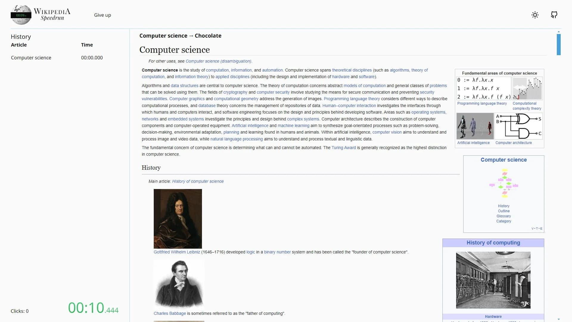 Wikipedia Speedrun screenshot 1