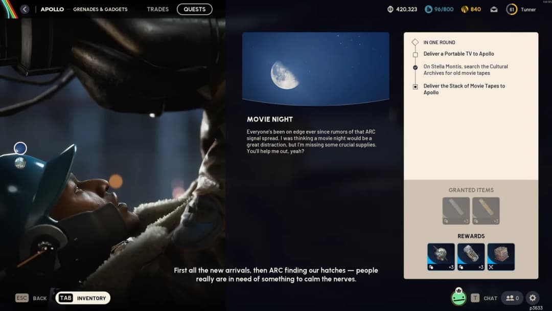 Quests requires you quest items, but also in-game items